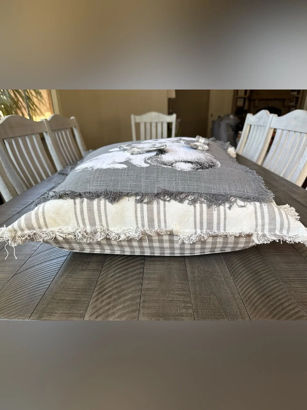 Gray Bunny 20X20 Farmhouse Decorative Fringe & Checkered Throw Pillow
